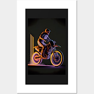 Dirt bike rider - orange and purple neon Posters and Art